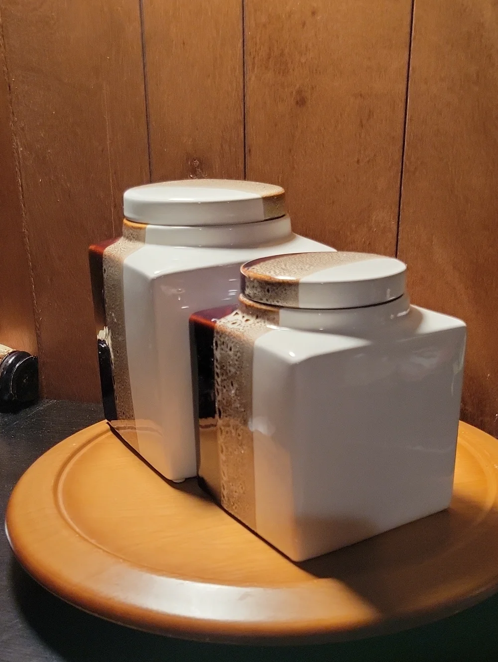 Pier 1 Two-Piece Ceramic Canister Set in White and Brown